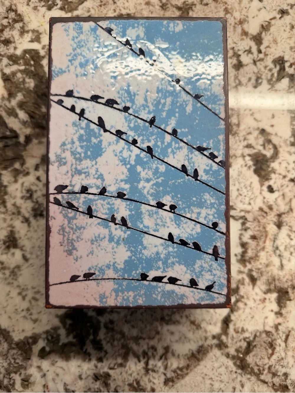 Houston Llew Blue Bird Silhouette Glass Art Tile